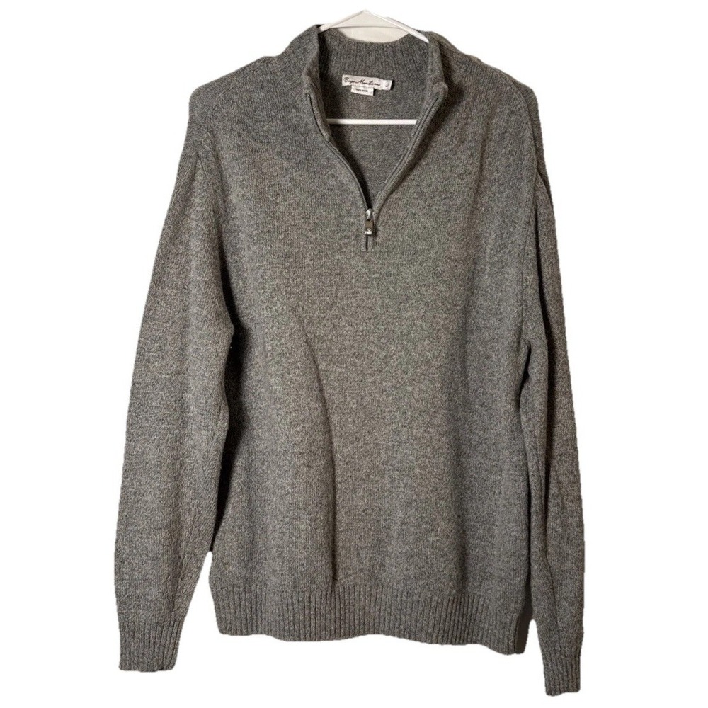 Enzo Mantovani Mens Large 100% Wool Quarter Zip Sweater Gray Pullover Mock Neck - Picture 1 of 5